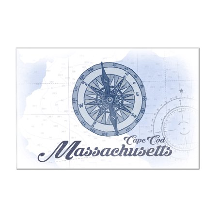 Cape Cod, Massachusetts - Compass - Blue - Coastal Icon - Lantern Press Artwork (24x16 Acrylic Wall Art Gallery Quality)