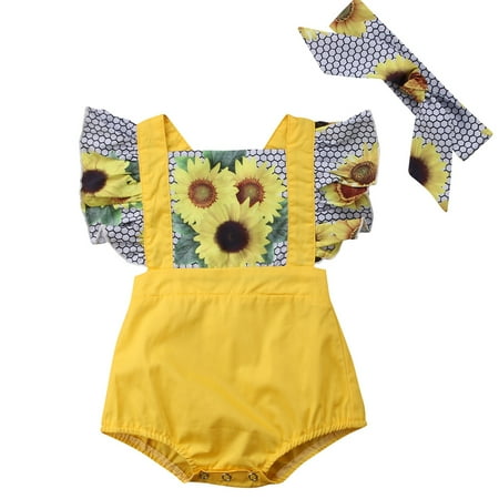 Infant Baby Girls Ruffles Sunflower Romper Fake two pieces Jumpsuit With Headband Outfits
Infant Baby Girls Ruffles Sunflower Romper Fake two pieces Jumpsuit With Headband Outfits