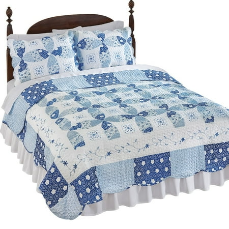Roslyn Floral Paisley Patchwork Reversible Lightweight Quilt, King, Navy