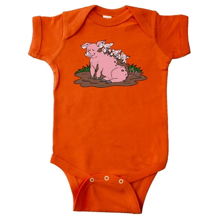 Inktastic Cute Pig Family Playing in Mud Gift Baby Boy or Baby Girl Bodysuit