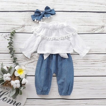 Infant Baby Girls Flare Sleeve Ruffles Solid Print Tops+Pants+Headband Outfits Fragarn
Infant Baby Girls Flare Sleeve Ruffles Solid Print Tops+Pants+Headband Outfits Fragarn