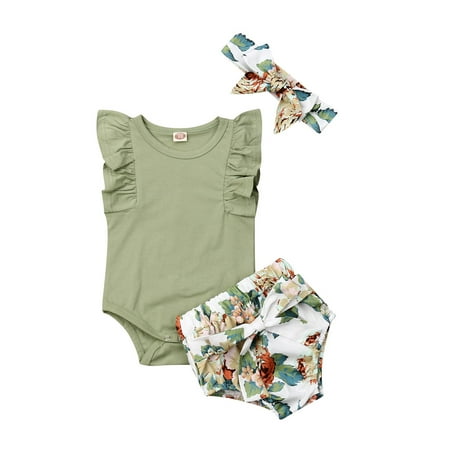 Douhoow Baby Girls Clothes Sets Infant Ruffle Sleeveless Romper +Floral Bow Shorts +Headband
Douhoow Baby Girls Clothes Sets Infant Ruffle Sleeveless Romper +Floral Bow Shorts +Headband
