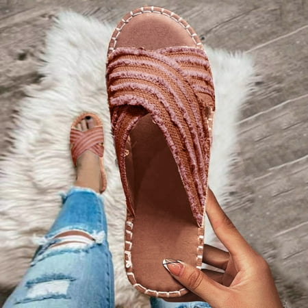 Sandals Fashion Plus Size Straw Cross Fisherman Shoes Bohemian Flat Slippers