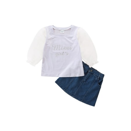 Frobukio Toddler Baby Girls Short Skirt Suit Letter Print Square Neck Puff Sleeve Tops+High Waist Denim Short Skirt White 3-4 Years
Frobukio Toddler Baby Girls Short Skirt Suit Letter Print Square Neck Puff Sleeve Tops+High Waist Denim Short Skirt White 3-4 Years