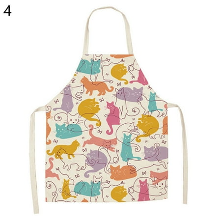 Meizhencang Cooking Apron Sleeveless Waterproof Flax Unisex Cartoon Cat Printed Chef Long Kitchen Bib Home Supplies