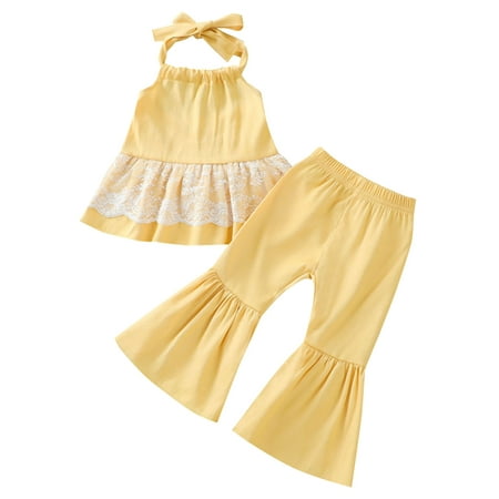 Canrulo 2PCS Infant Toddler Kid Girls Sleeveless Hanging Neck Tops Bell-bottomed Pants Yellow 6-12 Months
Canrulo 2PCS Infant Toddler Kid Girls Sleeveless Hanging Neck Tops Bell-bottomed Pants Yellow 6-12 Months