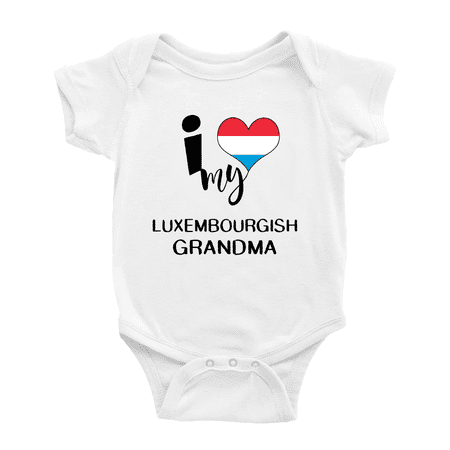 I Heart My Luxembourgish Grandma Luxembourg Love Flag Infant Romper Baby Bodysuit (White 6-12 Months)