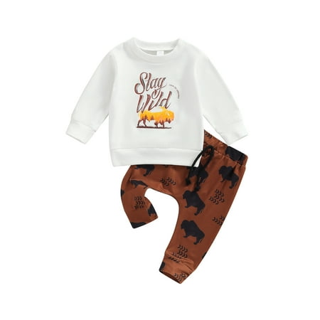 Infant Baby Boy Clothes Set Letter Print Long Sleeve Sweatshirts Tops and Cow/Cowboy Hat/Cattle Head Print Pants
Infant Baby Boy Clothes Set Letter Print Long Sleeve Sweatshirts Tops and Cow/Cowboy Hat/Cattle Head Print Pants