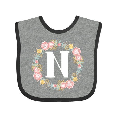 Inktastic Monogram Letter N Rose Floral Wreath Gift Gift Baby Girl Bib