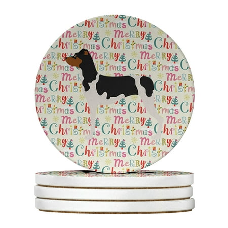 Brazilian Terrier Merry Christmas Large Sandstone Coasters Pack of 4 4 in x 4 in