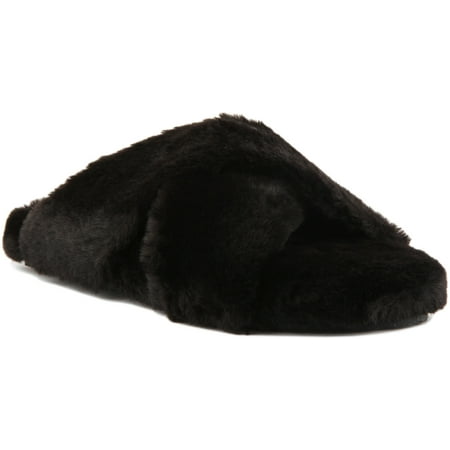 Toms Susie Women s Faux Fur Criss Cross Slide Slippers In Black Size 10