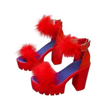 SIMANLAN Ladies Dress Sandal Summer Heeled Sandals Ankle Strap High Heels Women Non-slip Shoes Womens Fluffy Red 6.5
SIMANLAN Ladies Dress Sandal Summer Heeled Sandals Ankle Strap High Heels Women Non-slip Shoes Womens Fluffy Red 6.5