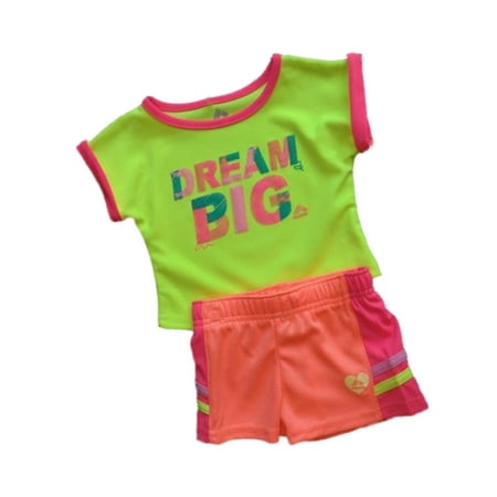 RBX Toddler Girls 2 PC Neon Dream Big Shirt & Mesh Shorts Active Set 3T