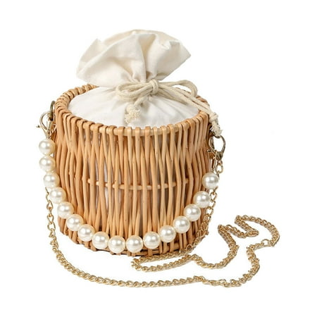 1PC Straw Woven Hand Bag Creative Rattan Woven Bag Stylish Beach Bucket Bag