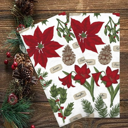 

St. Nicholas Square Kitchen Towels Flour Sack Dishtowels Christmas Poinsettia Print Multicolor