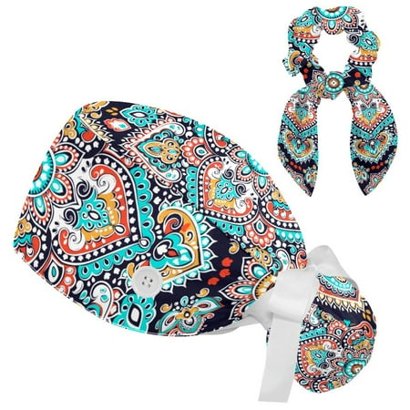 Working Cap with Buttons and Sweatband Scrub Hat Bouffant Caps with Scrunchie Floral Ethnic Mandala Tie Back Hats
Working Cap with Buttons and Sweatband Scrub Hat Bouffant Caps with Scrunchie Floral Ethnic Mandala Tie Back Hats