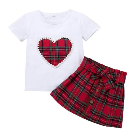 FRSASU Kids Clothes Clearance Infant Baby Girls Valentine Pearl Heart Print Tops+Plaid Skirt Set
FRSASU Kids Clothes Clearance Infant Baby Girls Valentine Pearl Heart Print Tops+Plaid Skirt Set