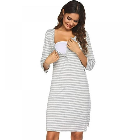 Women Nursing Nightgown 3/4 Sleeve Striped Breastfeeding Sleep Dress Button Down Hospital Gown
Women Nursing Nightgown 3/4 Sleeve Striped Breastfeeding Sleep Dress Button Down Hospital Gown