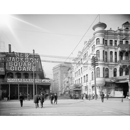 New Orleans Street Scene Na View Of Carondelet Street In New Orleans Louisiana Photographed C1905 Rolled Canvas Art - (24 x 36)