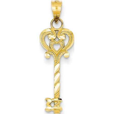 14k Yellow Gold Diamond-cut Key (9x30mm) Pendant / Charm