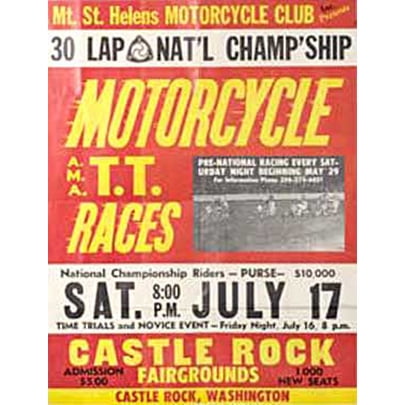 ArteHouse Fine Art Print "Castle Rock, WA Fairgrounds Motorcycle Races Ad", Unmounted Cotton Canvas, 44" x 60"