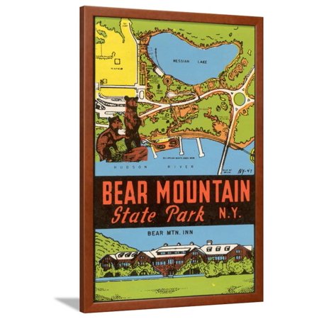 Bear Mountain State Park - Vintage Window Decal Framed Print Wall Art By Lantern Press