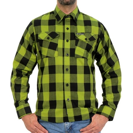 Hot Leathers FLM2015 Men s Black and Light Green Long Sleeve Flannel Large