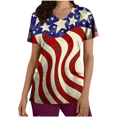EGNMCR 4th of July Scrub Tops Women Short Sleeve Stripe Star Working Uniform V Neck Breathable Holiday Nursing Uniform with Pockets - Summer Savings Clearance
EGNMCR 4th of July Scrub Tops Women Short Sleeve Stripe Star Working Uniform V Neck Breathable Holiday Nursing Uniform with Pockets - Summer Savings Clearance