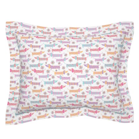 Dachshunds Dogs Daisies Sausage Dog Dachshund Puppies Pillow Sham by Roostery