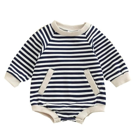

QYZEU Baby Gender Neutral Clothes Baby Boy Outfit Winter Babys Girls Boys Winter Long Sleeved Romper Bodysuit Clothes Striped Print Pocket