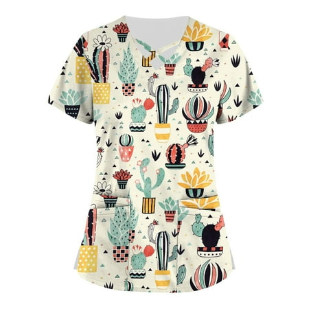 Fidelma Women Summer Casual T Shirt Plus Size Cute Printed Scrub Working Uniform Tops V-Neck Short Sleeve with Pockets
Fidelma Women Summer Casual T Shirt Plus Size Cute Printed Scrub Working Uniform Tops V-Neck Short Sleeve with Pockets