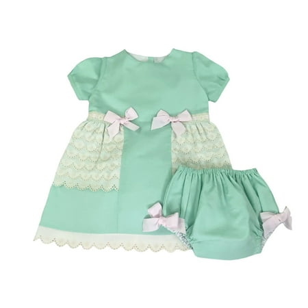Puff Sleeve Mint Dress & Bloomers Set
