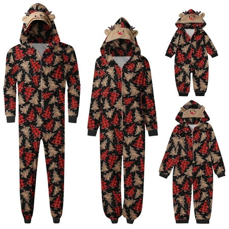 

Christmas Outfits For Women 12-18 Month Girl Pajamas Kids Romper For Christmas Family Matching Pajamas Cute Big Headed Deer Print Pjs Plaid Long Sleeve Jumpsuit Soft Casusal Holiday Sleepwear