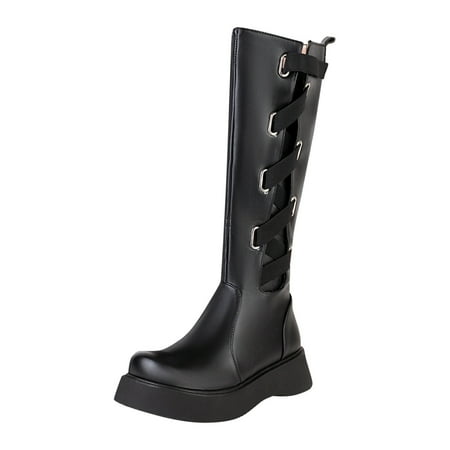 Elegant Womens Boots Fashion Womens Shoes British Style Leather Solid Color Flat Heel Side Elastic Belt Knee High Boots
Elegant Womens Boots Fashion Womens Shoes British Style Leather Solid Color Flat Heel Side Elastic Belt Knee High Boots