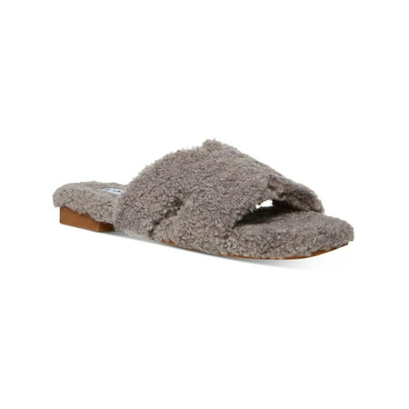 Steve Madden Womens Seek Faux Fur Square Toe Slide Slippers