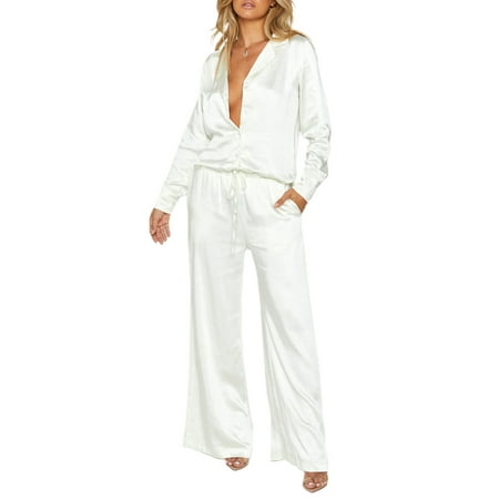 One opening Women Juniors 2 Piece Satin Outfits Long Sleeve Button Down Shirt Blouse Wide Leg Pants Set Pajamas Loungewear
One opening Women Juniors 2 Piece Satin Outfits Long Sleeve Button Down Shirt Blouse Wide Leg Pants Set Pajamas Loungewear