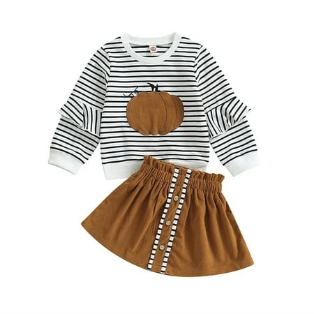 Baby Girl 2 Piece Outfits Fashion Kid Girl Cute Clothes Sets Stripe Pumpkin Print Ruffled Long Sleeve Sweatshirt A Line Skirt Brown 3-4 Years
Baby Girl 2 Piece Outfits Fashion Kid Girl Cute Clothes Sets Stripe Pumpkin Print Ruffled Long Sleeve Sweatshirt A Line Skirt Brown 3-4 Years
