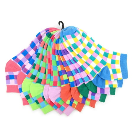 6 Pack of Womens Checkered Low Cut Novelty Socks in multiple colors 3 Styles
