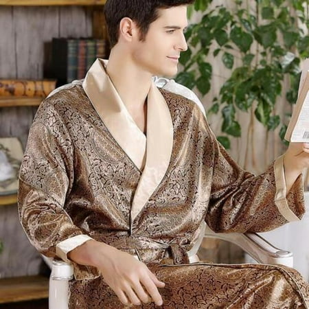 Men s Satin Silk Summer Pajamas Kimono Bathrobe Robe Dressing Loungewear