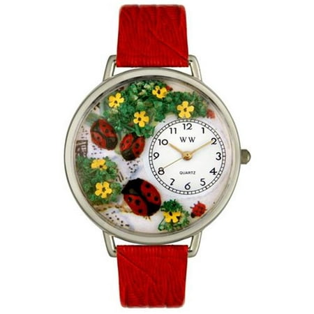 Whimsical Watches U1210004 Ladybugs Red Leather And Silvertone Watch