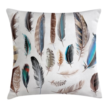 Feather House Decor Throw Pillow Cushion Cover, Western Feather Setting Pigmented Bird Body Parts Growth Nature Art Design, Decorative Square Accent Pillow Case, 20 X 20 Inches, Multi, by Ambesonne