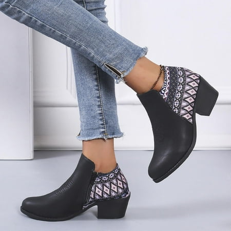 Women Boots Retro Thick Heel High Heel Shoes Boots Plus Size Zipper Boots