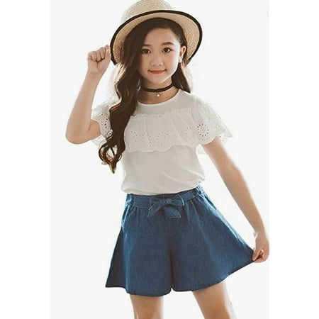 Sunwukong Girl Toddler Matching Outfits White T-shirt+Bowknot Denim Shorts Skirt 2PCS Summer Clothes
Sunwukong Girl Toddler Matching Outfits White T-shirt+Bowknot Denim Shorts Skirt 2PCS Summer Clothes