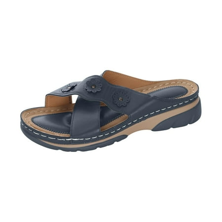 KBKYBUYZ Summer Ladies Shoes Wedges Heel Sandals Hollow Out Flowers Slippers Slippers for Women Clearance