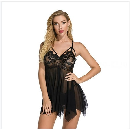 SUANMAY Sexy Lace Lingerie Ladies Fashion Lingerie (Black) Black M