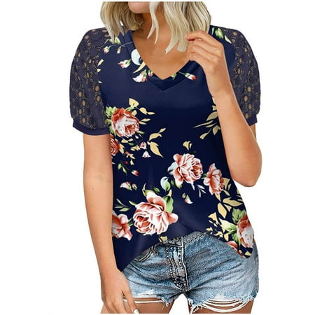 Women Casual V-Neck Print Pullover Mesh Splice Hollow Out Short Sleeve Blouse T-shirt Tops Birthday Tops for Women Navy XL
Women Casual V-Neck Print Pullover Mesh Splice Hollow Out Short Sleeve Blouse T-shirt Tops Birthday Tops for Women Navy XL