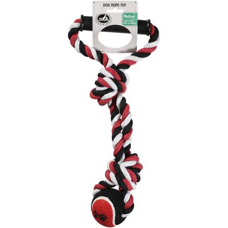 Pet Champion 2 Knot Medium Dog Rope Toy with Ball & Handle