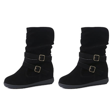 Women Suede Ankle Boots Thicken Winter Warm Plush Flat Ankle Shoes 36