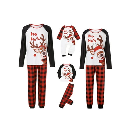 Christmas Matching Family Pajamas Sets Deer Printed Long Sleeve Tee and Bottom Loungewear PJs