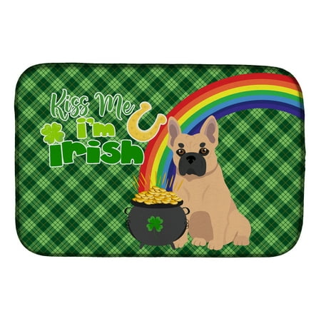 Fawn French Bulldog St. Patrick s Day Dish Drying Mat 14 in x 21 in